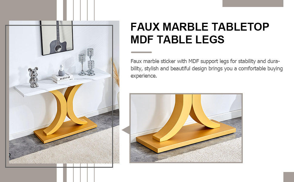 Chic Minimalist Foyer Table with White Surface and Gold Base - Ideal for Entryways