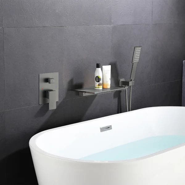 Brass Waterfall Wall-Mounted Bathtub Faucet Tub Filler Single Handle in Gunmetal