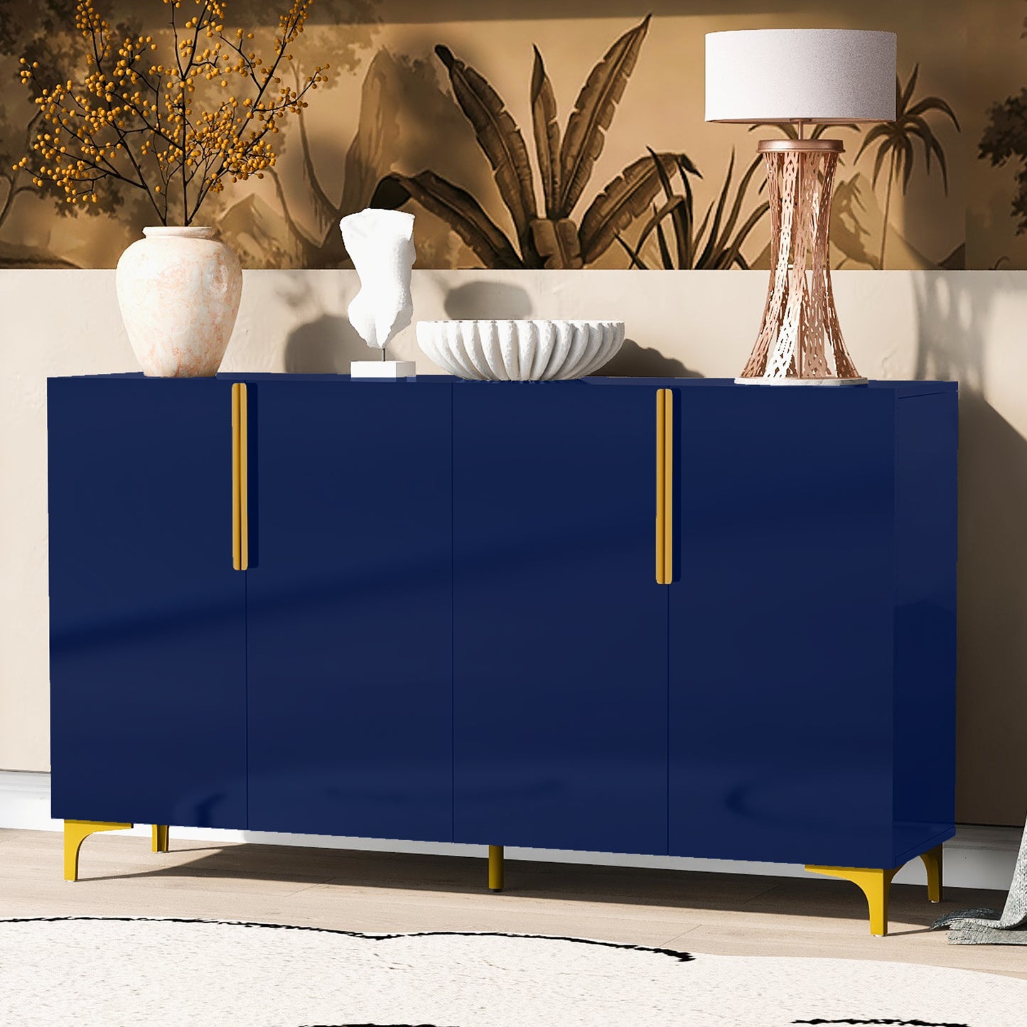 Chic Light Luxury Storage Cabinet with Glossy Finish - Versatile for Living Room and Study