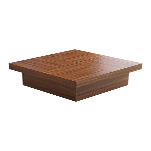 Square Coffee Table Sliding Top with Storage in Walnut