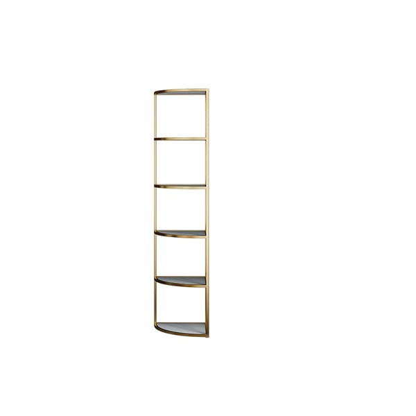 Étagères d'angle debout modernes en forme d'éventail à 6 niveaux en blanc et or