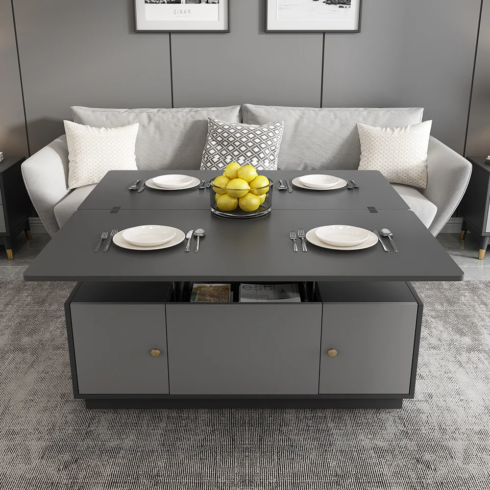 Set of 2 Gray Extendable 3 Drawers TV Stand & Lift-Top Coffee Table Set Up to 120"