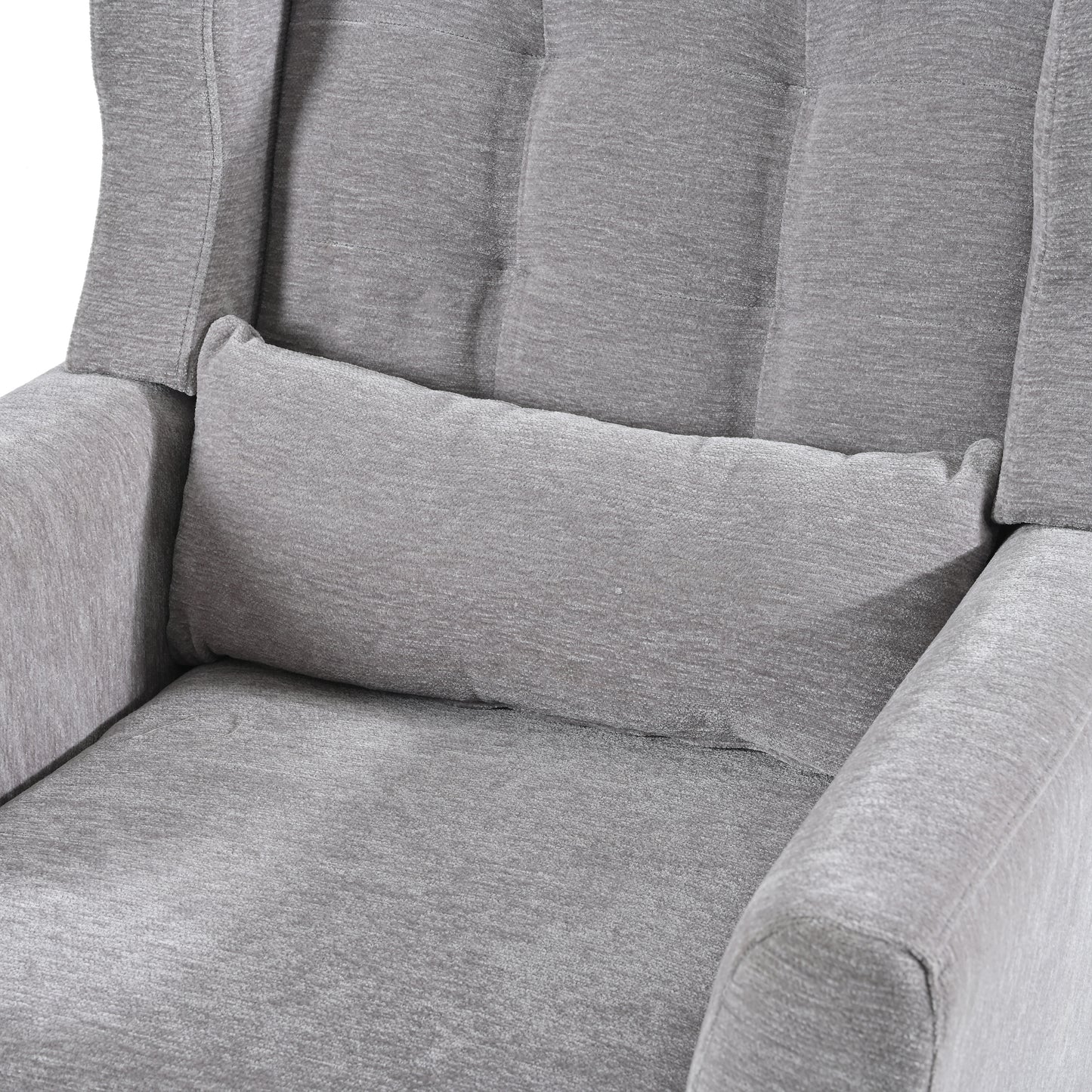 Chaise d'appoint moderne, fauteuils en chenille pour salon, fauteuil moderne rembourré, chaise longue rembourrée et confortable dans un petit espace, chambre à coucher, avec oreiller, pieds en bois massif (gris)