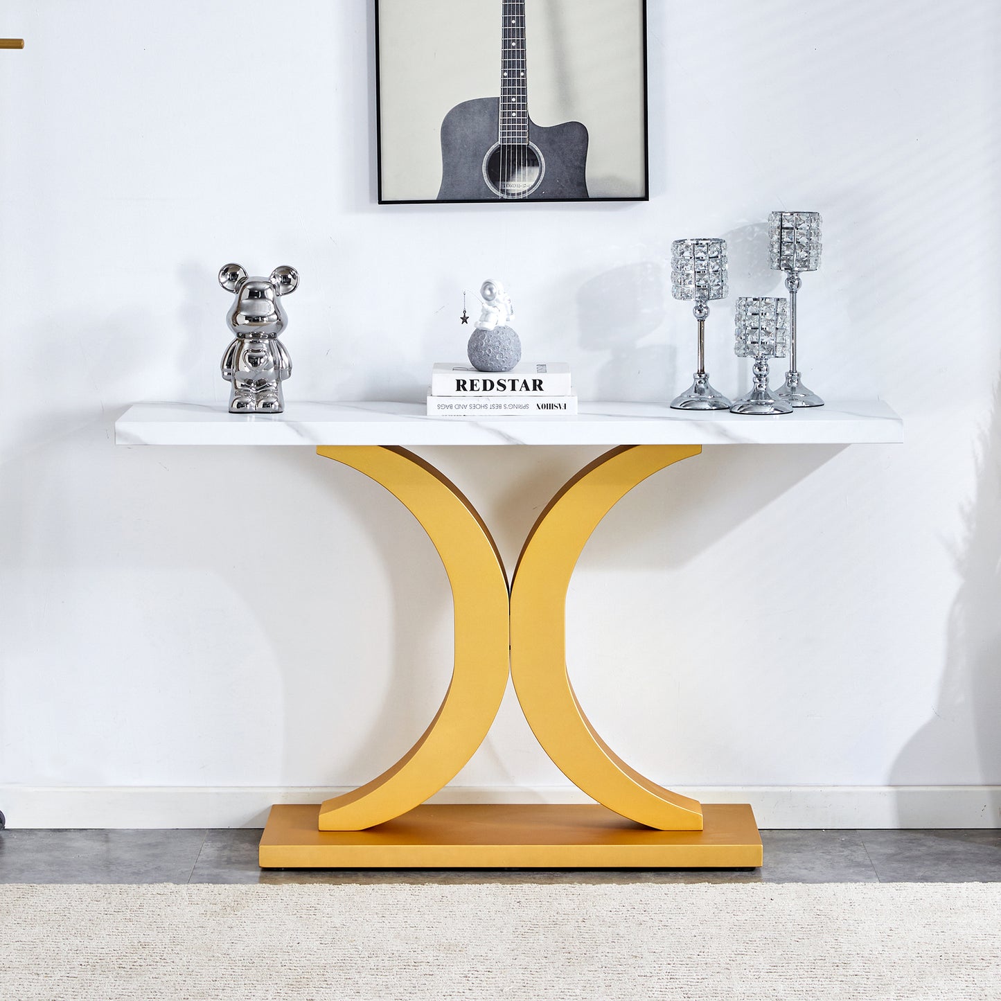 Chic Minimalist Foyer Table with White Surface and Gold Base - Ideal for Entryways