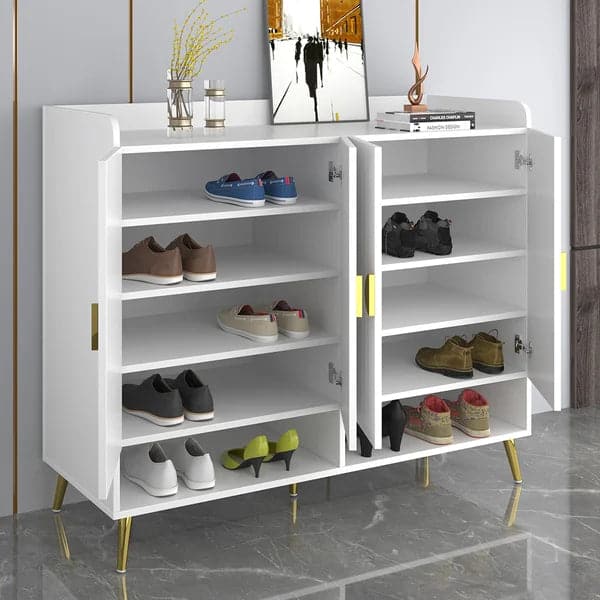 Nordic White Shoe Cabinet 10 Shelves Entryway Shoe Cabinet