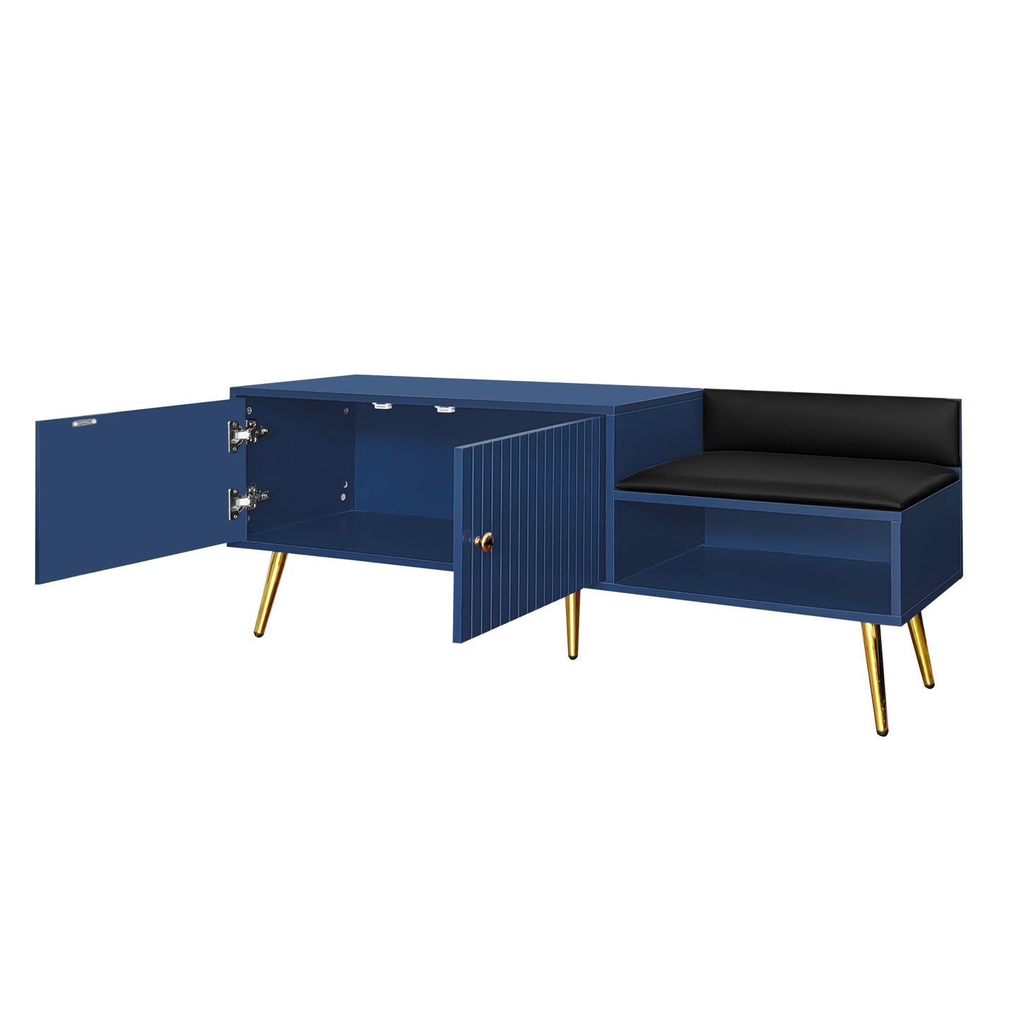 TREXM Modern Shoe Storage Bench with Hidden Storage and Upholstered Cushions for Bedside, Living Room and Entryway (Navy)