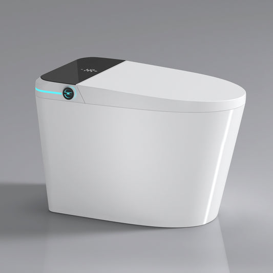 Modern Smart Toilet with Bidet Seat Built-in, Intelligent Toilet  Auto Open/Close Seat, Foot Sensor, LED Display,Night Light, Warm Water & Dryer,White