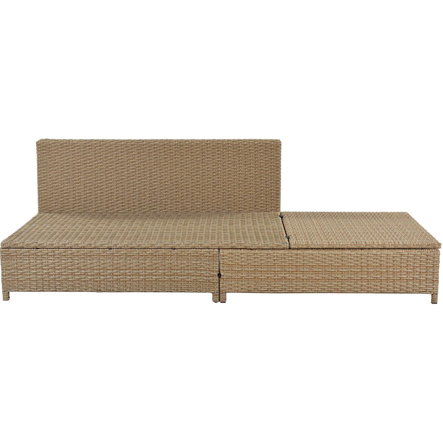 TOPMAX Ensemble de canapé 3 pièces en rotin pour patio, ensemble sectionnel en osier PE résistant aux intempéries, avec cadre de chaise longue réglable et table en verre trempé, marron naturel + coussin beige