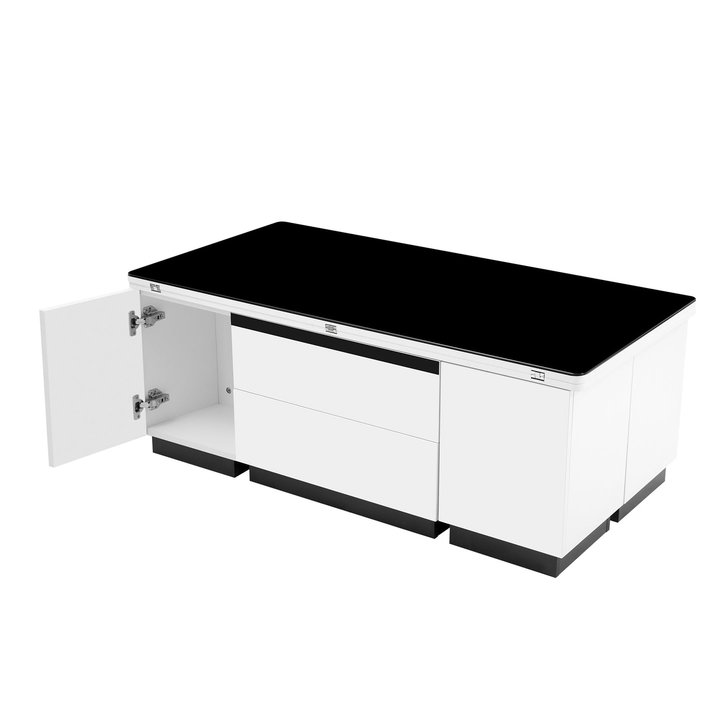 Modern White Lift Top Glass Coffee Table with Drawers & Storage Multifunction Table