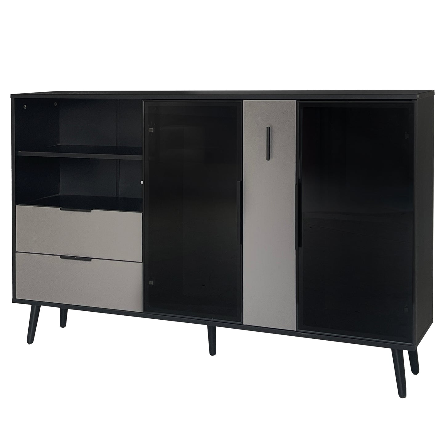 Featured Two-door Storage Cabinet with Two Drawers and Metal Handles, Suitable for Corridors, Entrances, Living rooms.