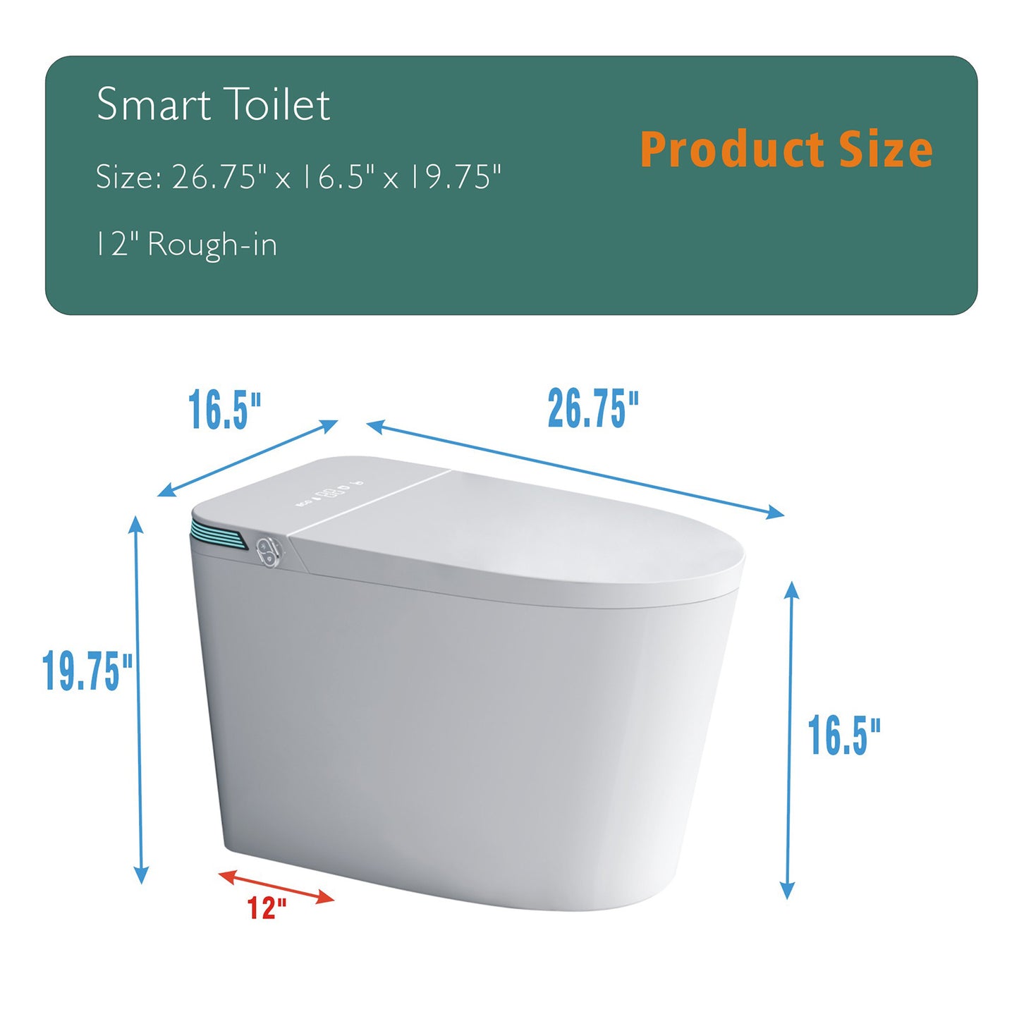 Luxury Intelligent Smart Toilet with Instant Warm Water Sprayer and Dryer, Auto Flush /Foot Sensor Operation, Adjusted Temp Heated Bidet Seat, LED Display White