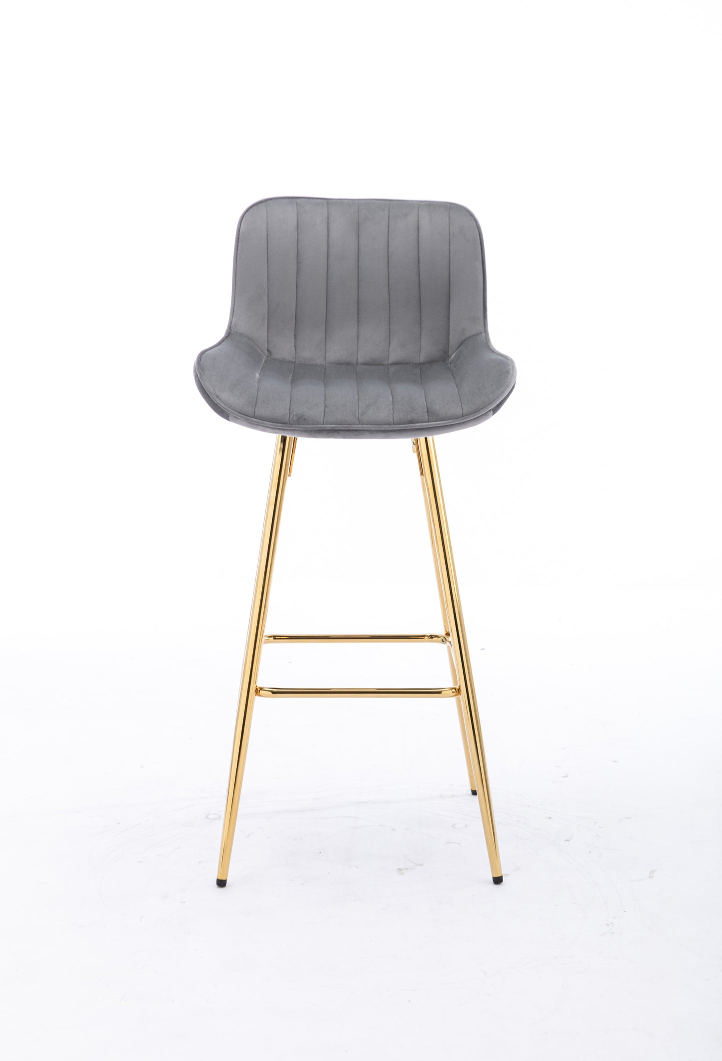 Ensemble de 2 tabourets de bar de 26 pouces, avec repose-pieds chromé, tabouret de comptoir en tissu velours, pied doré, tabouret de bar simple, gris