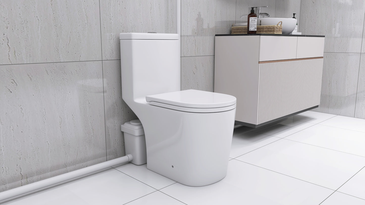 Upflush Toilet For Basement, 600W Macerating Toilet System With Powerful Dual Flush, Elongated 17.25 ADA Comfort, Soft-Close Seat, 3 Water Inlets Connect to Sink, Shower, White