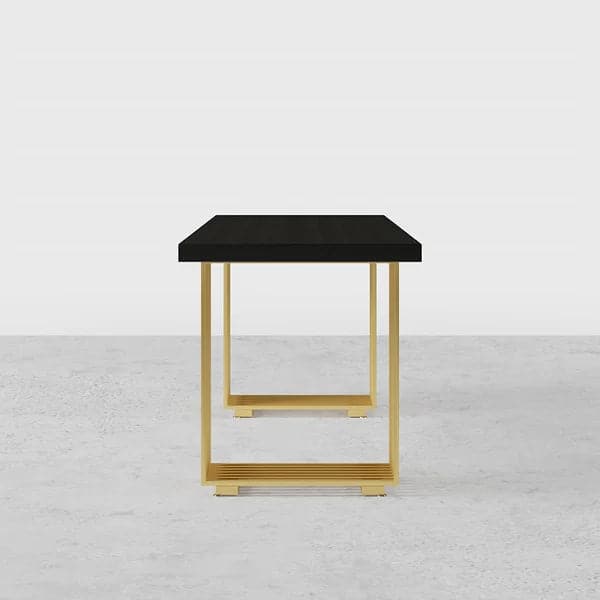 Modern Black Computer Desk Office Desk with Solid Wood Table Top & Gold Frame