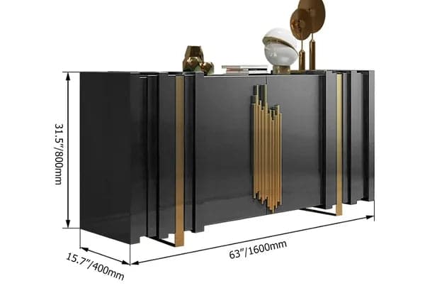 63" Light Luxury Sideboard Black Rectangular Buffet with 2 Doors & 2 Shelves in Gold