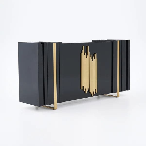 63" Light Luxury Sideboard Black Rectangular Buffet with 2 Doors & 2 Shelves in Gold