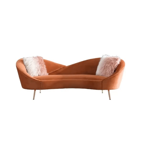 92.9 Inch Modern Orange Velvet Upholstered Large 3-Seater Curved Sofa