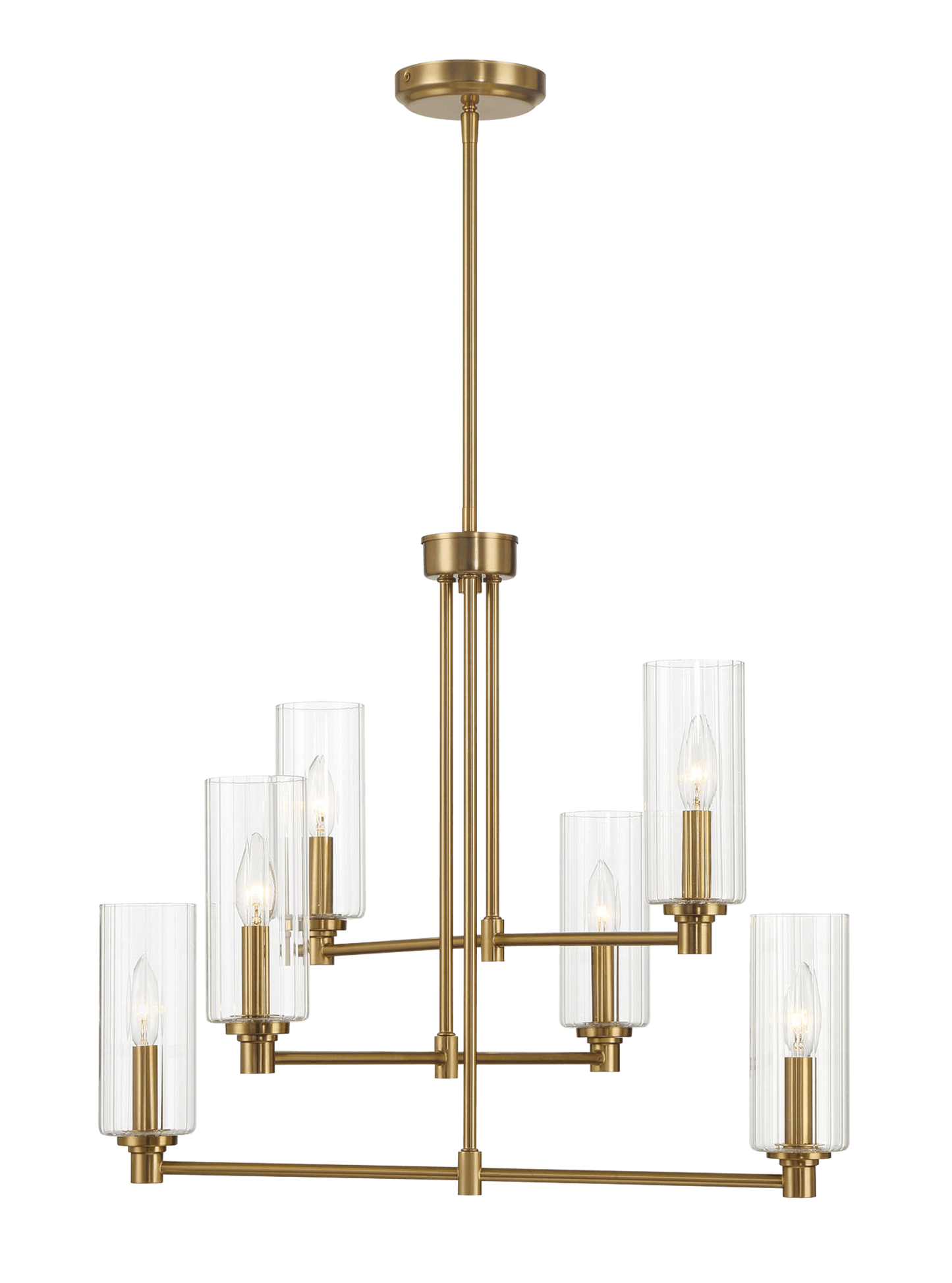 Timeless Six Lights Chandelier With Clear Ribbed Glass - Satin Brass