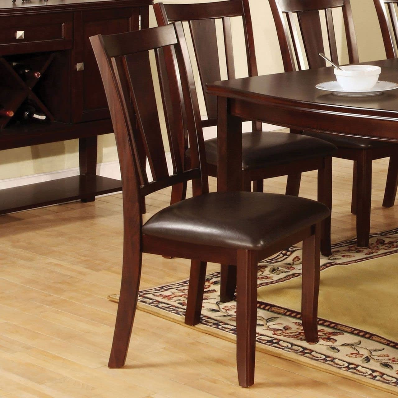 Ensemble de 2 chaises d'appoint finition expresso foncé meubles de salle à manger de cuisine en bois massif siège rembourré en similicuir dossier unique