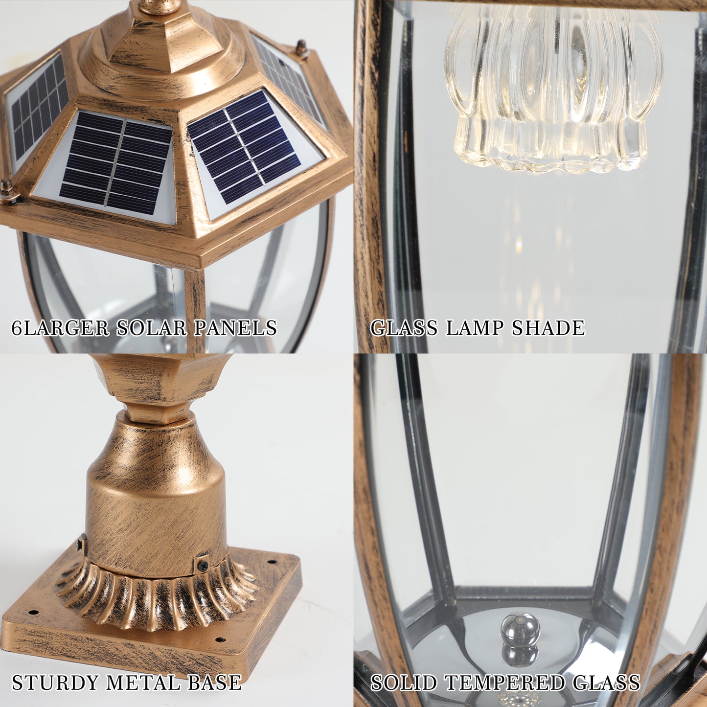 Solar-Powered Retro Gold Column Headlights with Dimmable LED - 2 Pack