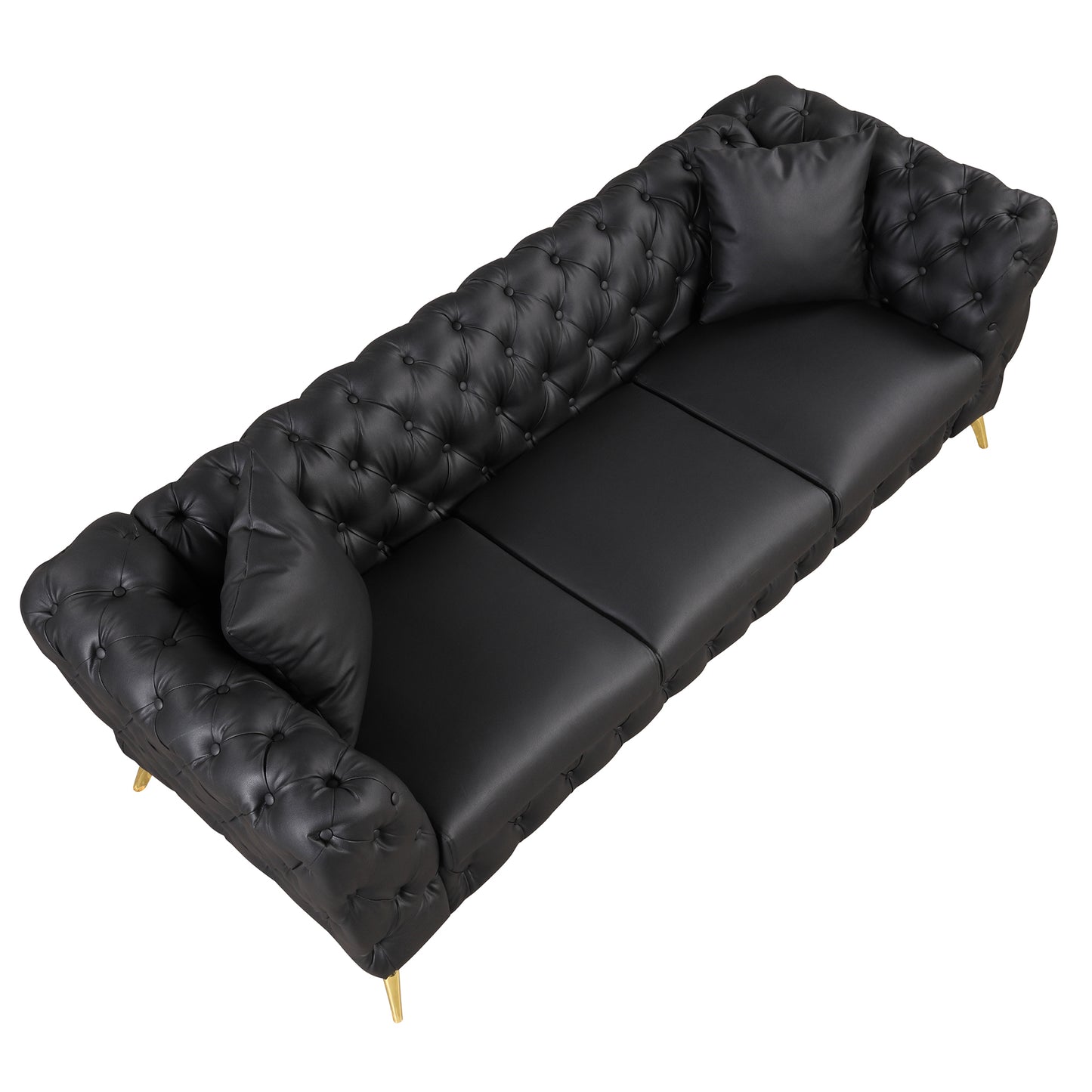 88.5" Modern Sofa Couch PU Upholstered Sofa with Sturdy Metal Legs, Button Tufted Back, 3 Seater Sofa Couch for Living Room,Apartment,Home Office, Black