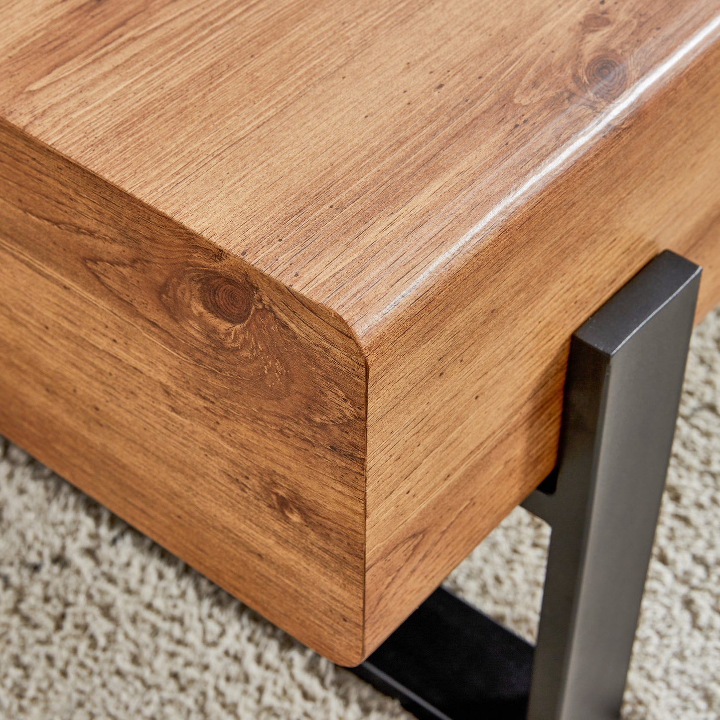 Natural Wood Tone Rustic MDF Coffee Table with Metal Legs