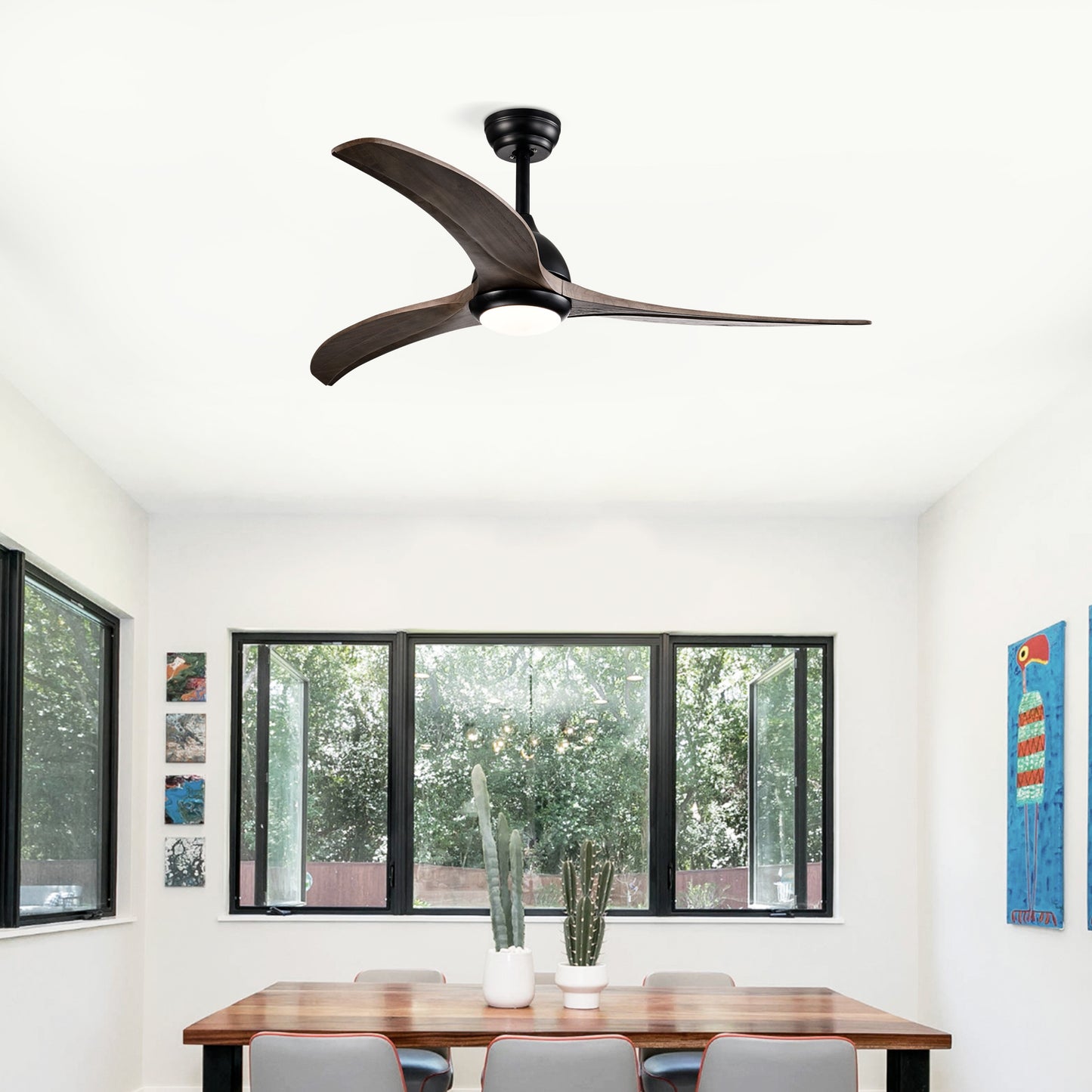 Modern 52" Ceiling Fan with Light - Matte Black Finish, Remote Control, 6-Speed Reversible Motor