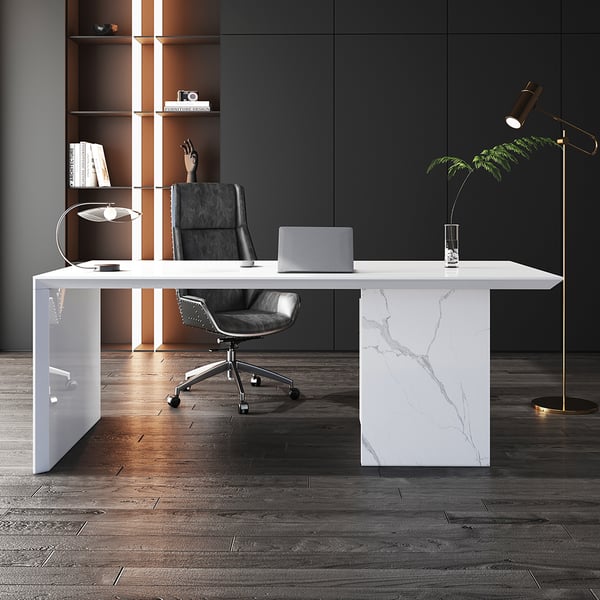 Modern Wooden Desk White Home Office Desk with Filing Cabinet