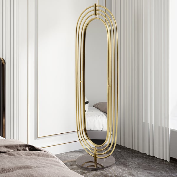 66.9" Oversized Oval Full Length Standing Floor Mirror Decor in Gold with Marble Base