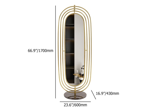 66.9" Oversized Oval Full Length Standing Floor Mirror Decor in Gold with Marble Base