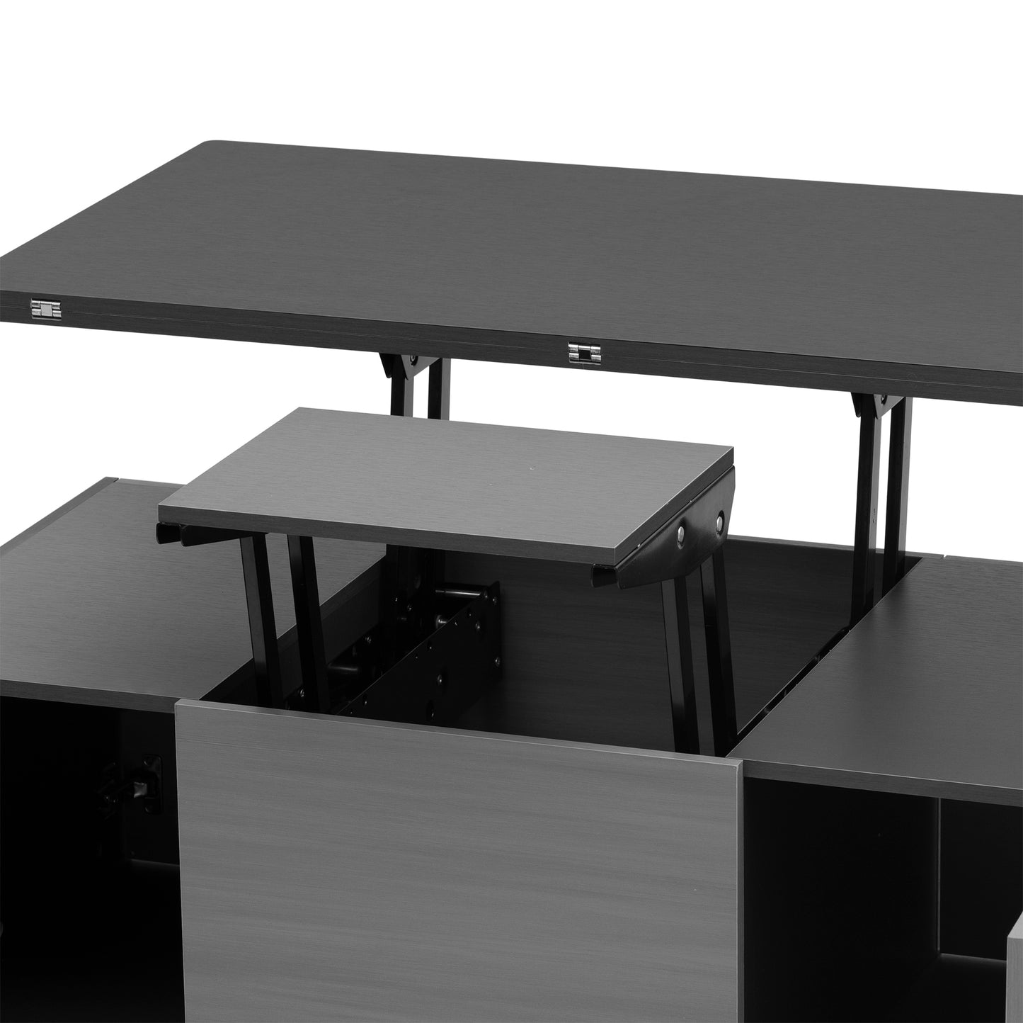 Modern Gray Multi-functional Rectangle Lift-top Coffee Table Extendable with Storage