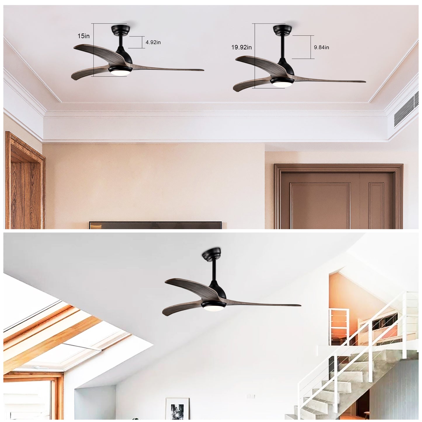 Modern 52" Ceiling Fan with Light - Matte Black Finish, Remote Control, 6-Speed Reversible Motor