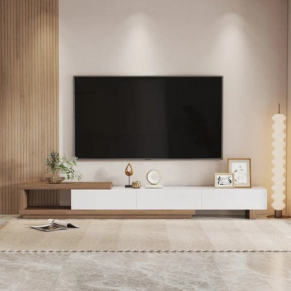 Modern TV Stand Retracted and Extendable 3-Drawer Media Console for TV Up to 80 Inch