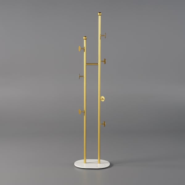 66" Gold Modern Chic Metal Freestanding Coat Rack with Rail Marble Base