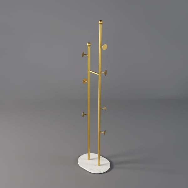 66" Gold Modern Chic Metal Freestanding Coat Rack with Rail Marble Base