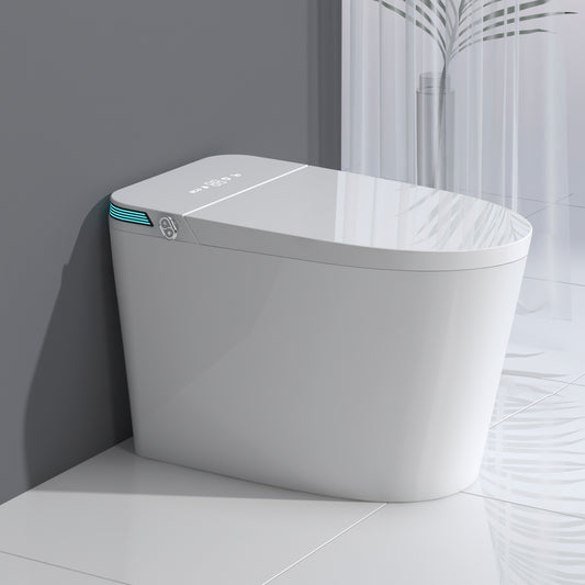 Luxury Intelligent Smart Toilet with Instant Warm Water Sprayer and Dryer, Auto Flush /Foot Sensor Operation, Adjusted Temp Heated Bidet Seat, LED Display White