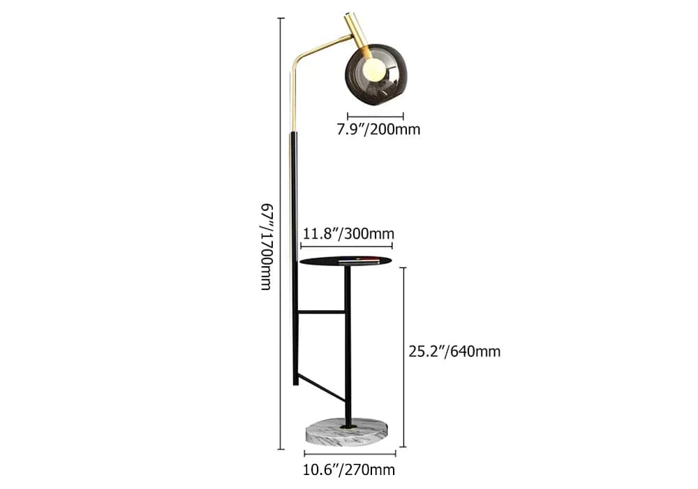 67 Modern Tray Table Floor Lamp 1-Light Cognac Dome Glass Shade in Black/Gold#Black