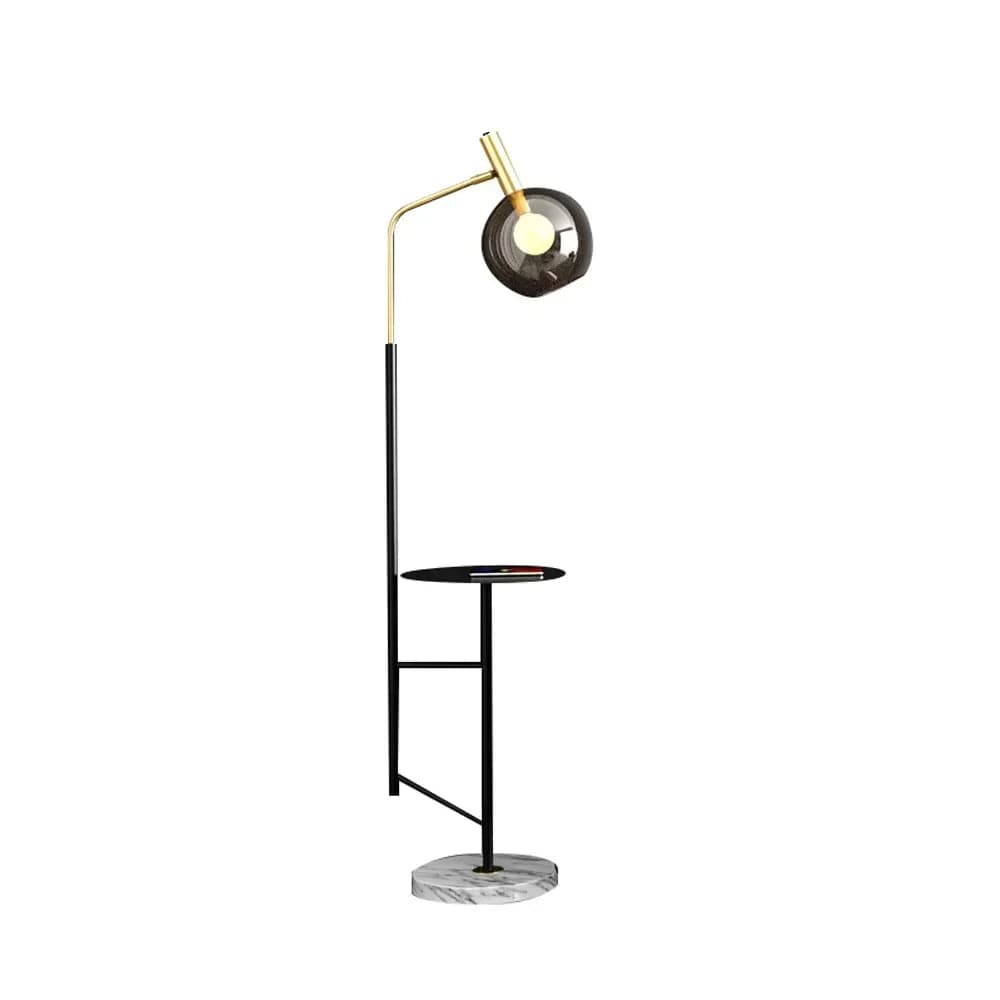 67 Modern Tray Table Floor Lamp 1-Light Cognac Dome Glass Shade in Black/Gold#Black