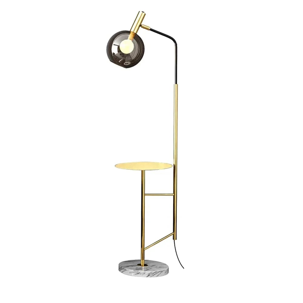 67 Modern Tray Table Floor Lamp 1-Light Cognac Dome Glass Shade in Black/Gold#Gold