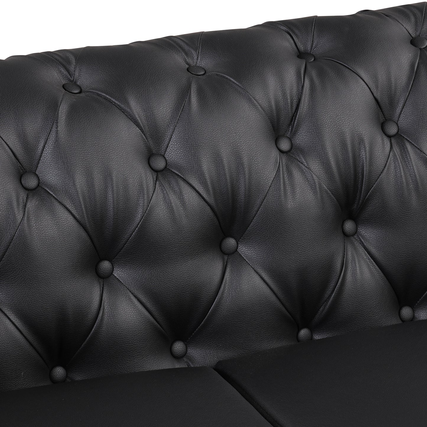 88.5" Modern Sofa Couch PU Upholstered Sofa with Sturdy Metal Legs, Button Tufted Back, 3 Seater Sofa Couch for Living Room,Apartment,Home Office, Black