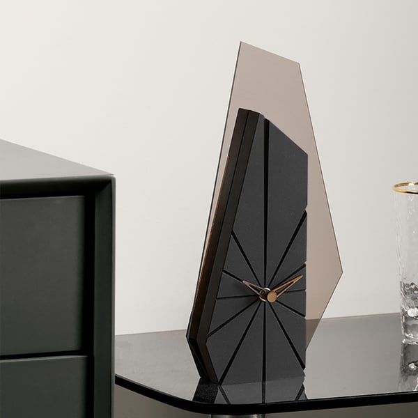 Modern Wood Black Abstract Geometry Mantel & Table Top Clock