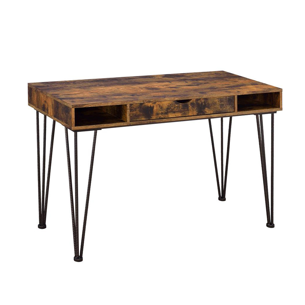 Bureau 1 tiroir en muscade antique et bronze foncé