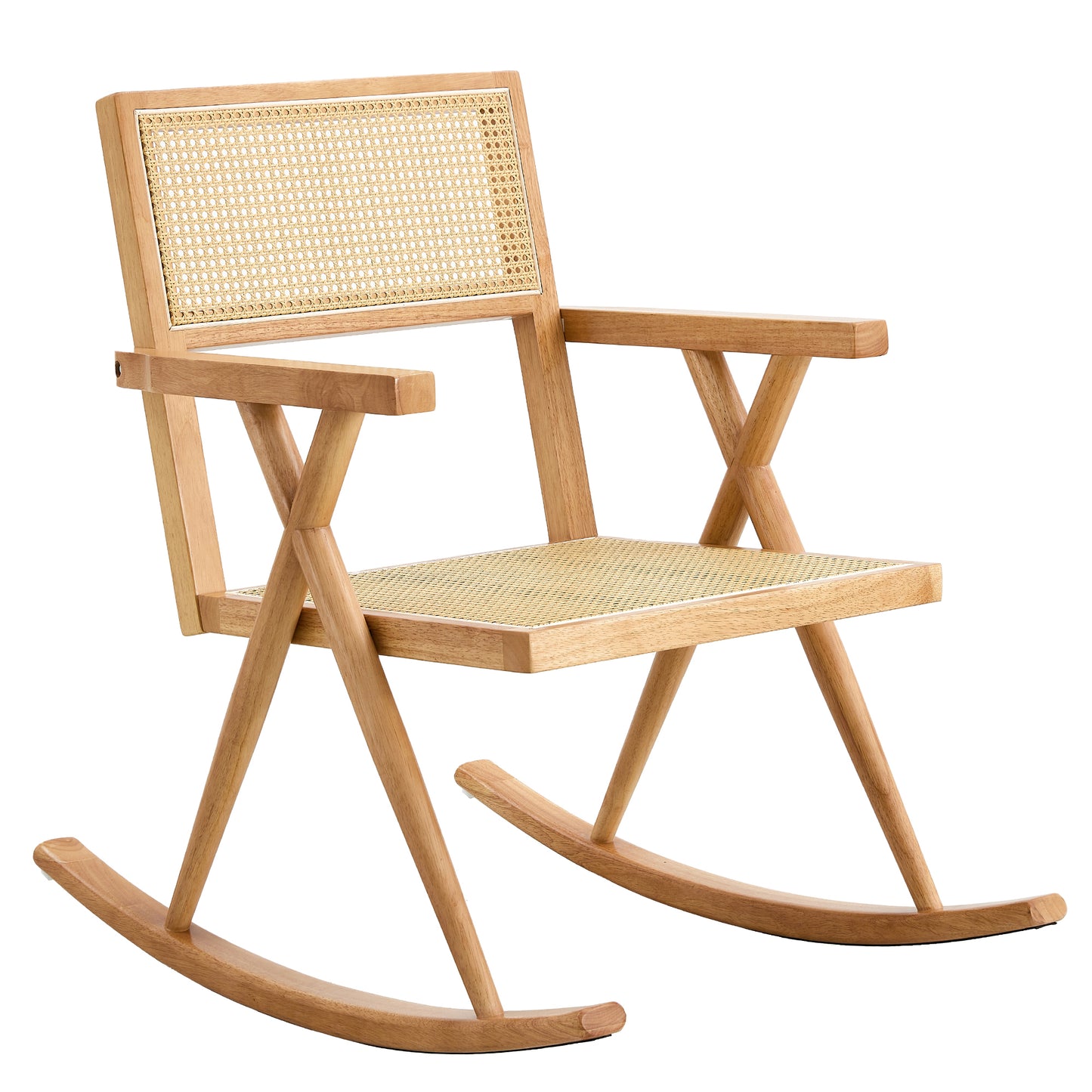 Elegant Solid Wood Rocking Chair with Imitation Rattan - Ideal for Indoor and Outdoor Relaxation