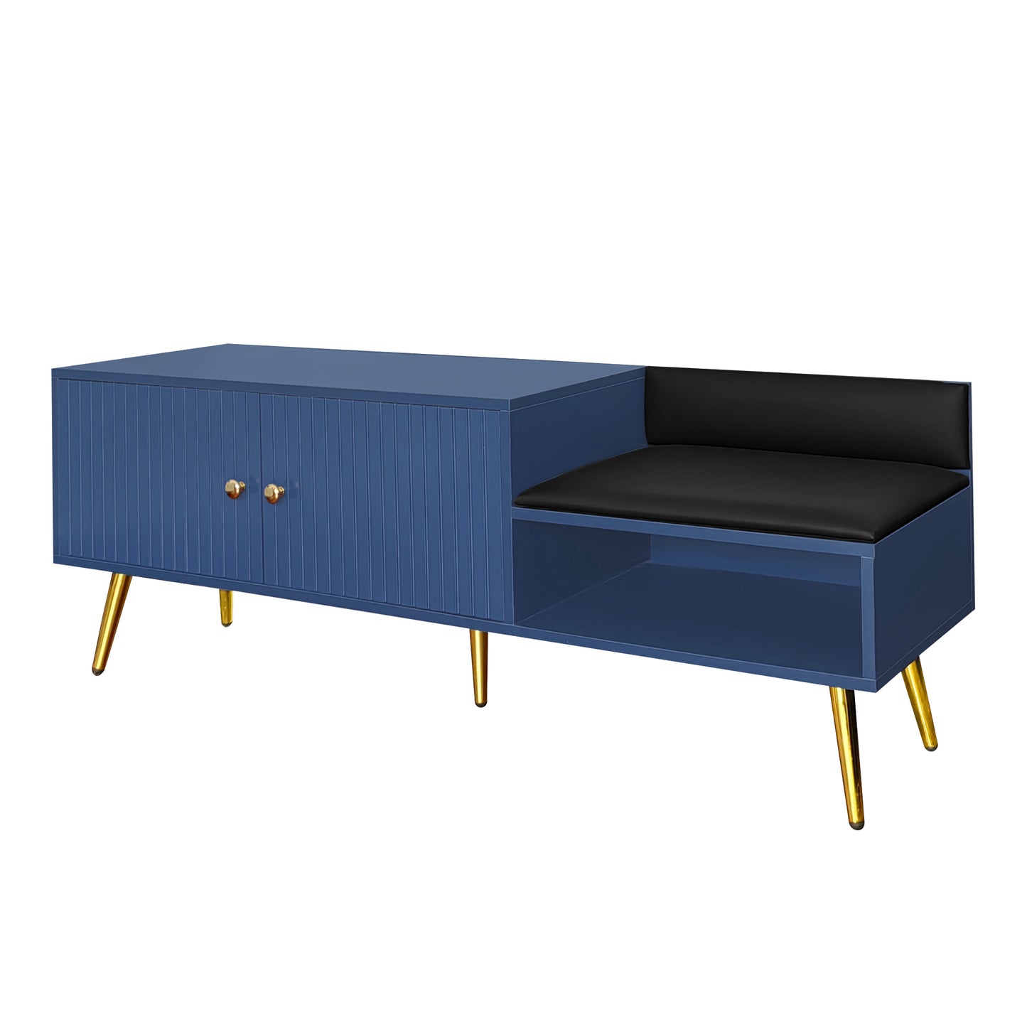 TREXM Modern Shoe Storage Bench with Hidden Storage and Upholstered Cushions for Bedside, Living Room and Entryway (Navy)