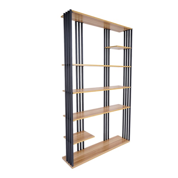 Modern Natural Etagere Bookcase 6-Tier Bookshelf Display in Black Finish