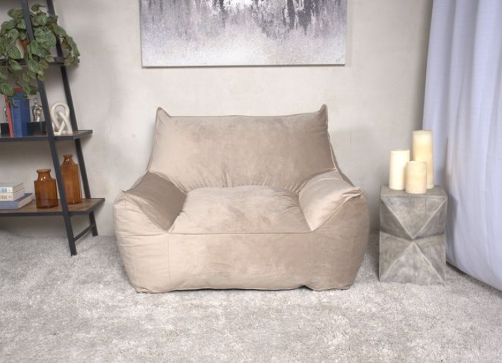 Allea Velveteen Bean Bag Chair with Armrests, Taupe