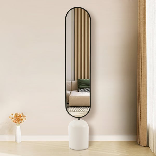 59" Oversized Oval Metal Full Length Standing Floor Mirror Black & White for Living Room