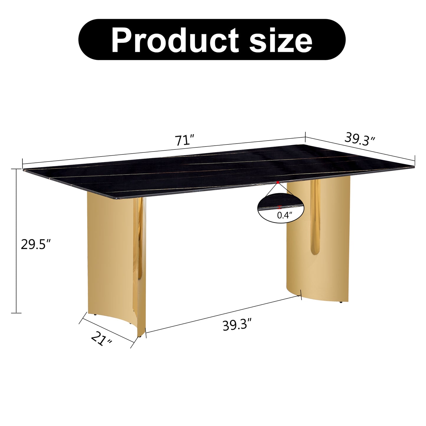 Modern minimalist dining table. The black patterned glass desktop is equipped with golden metal legs. Suitable for restaurants and living rooms  71" *39.3" *29.5"  DT-69