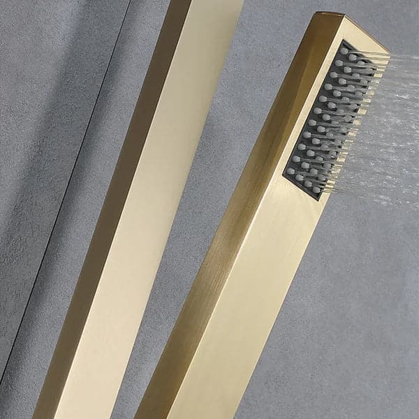 6 Functions Modern Thermostatic Massage Shower System Remote Controlled LED Brushed Gold