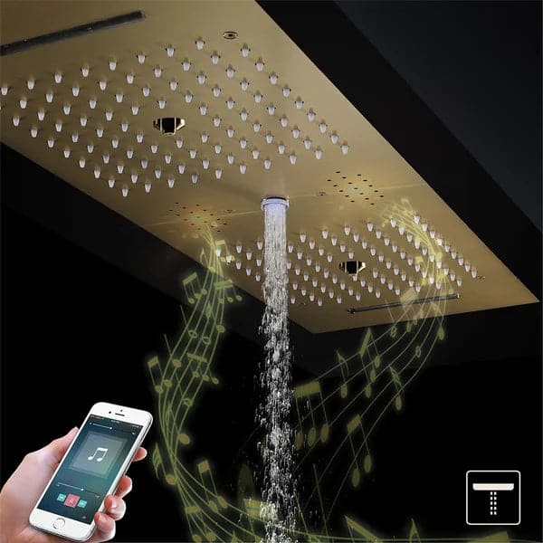 6 Functions Modern Thermostatic Massage Shower System Remote Controlled LED Brushed Gold